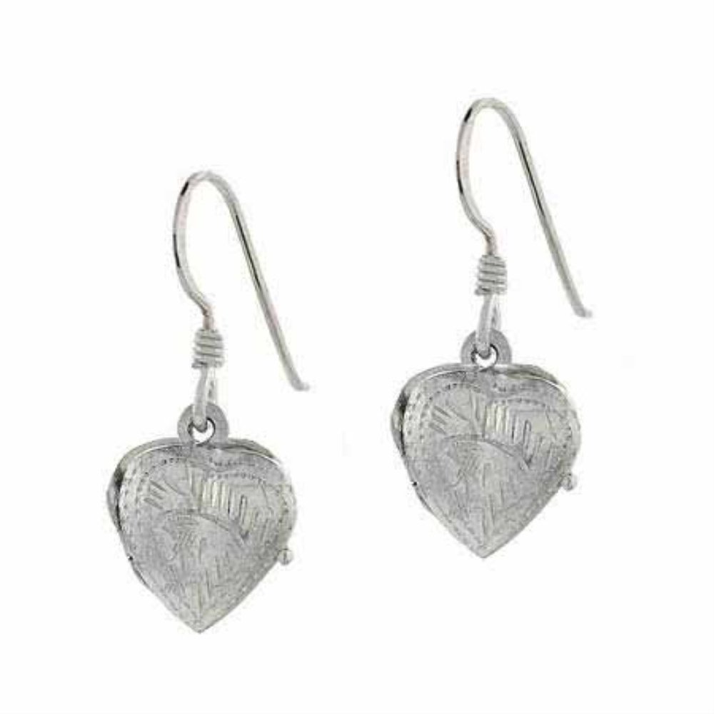Sterling Silver Etched Vintage Design Love Heart Locket Earrings E9021