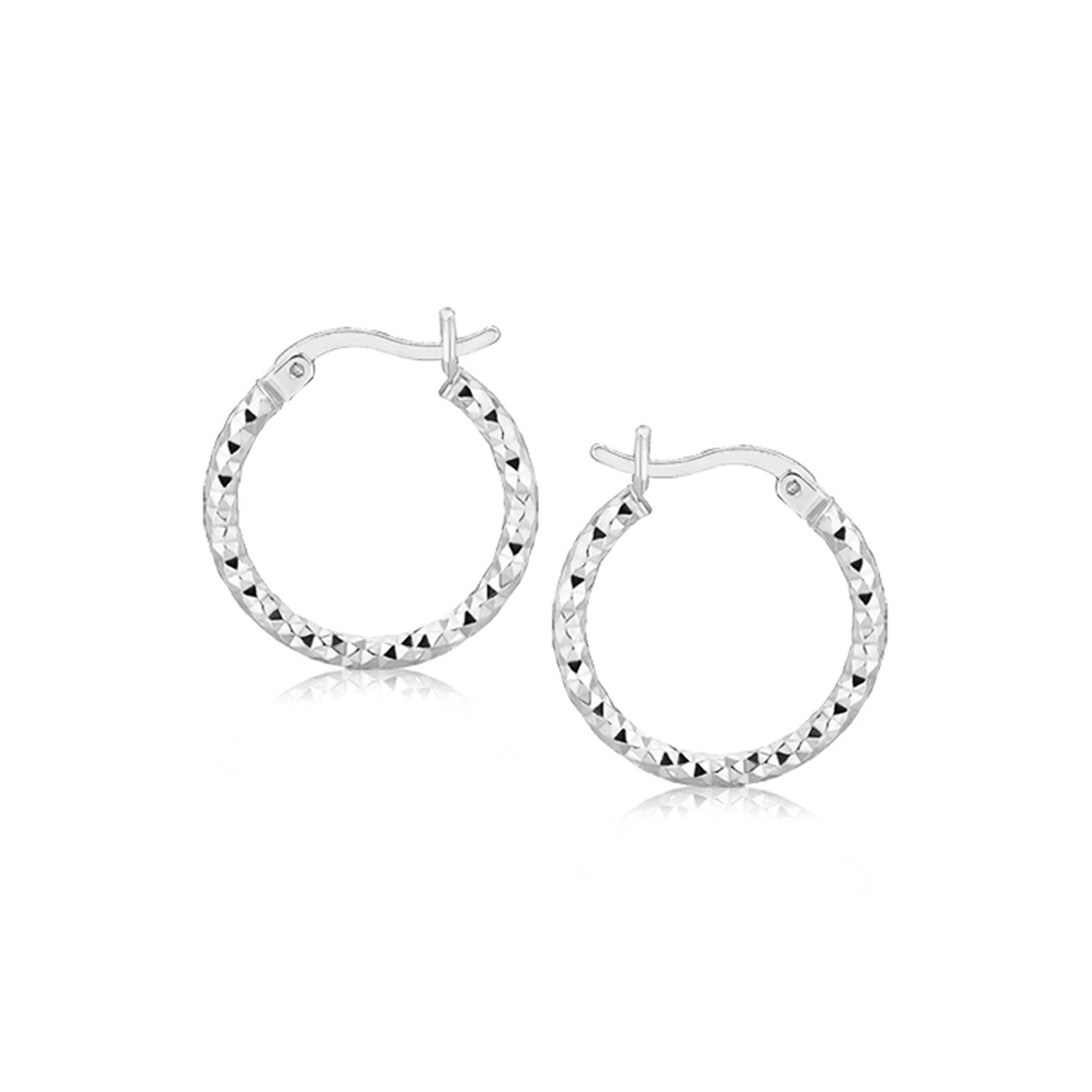 Sterling Silver Faceted Design Hoop Earrings with Rhodium Plating D49466495