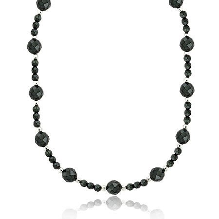 Sterling Silver Faceted Genuine Hematite Stone Bead Long Necklace 30 N9961HF