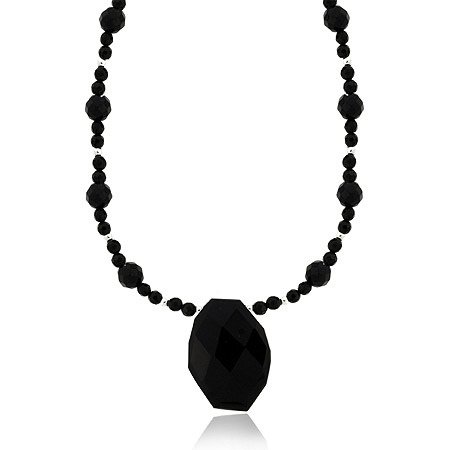 Sterling Silver Faceted Genuine Onyx Stone Bead Necklace N9958OF
