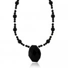 Sterling Silver Faceted Genuine Onyx Stone Bead Necklace N9958OF