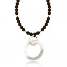 Sterling Silver Faceted Genuine Smoky Quartz stone bead Circle Hoop Necklace N9954SQF