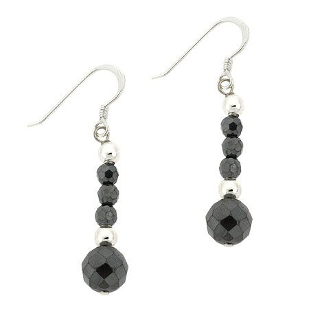 Sterling Silver Faceted Hematite Bead Dangle Earrings E9959HF