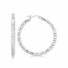 Sterling Silver Faceted Motif Large Hoop Earrings with Rhodium Plating Sterling Silver