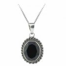 Sterling Silver Faceted Onyx Bali Bead Oval Pendant P8618OF