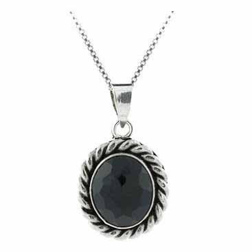 Sterling Silver Faceted Onyx Twisted Border Oval Pendant P8611OF
