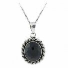 Sterling Silver Faceted Onyx Twisted Border Oval Pendant P8611OF