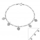 Sterling Silver Figaro Chain Bracelet with Dangling Heart Charms B10904-7