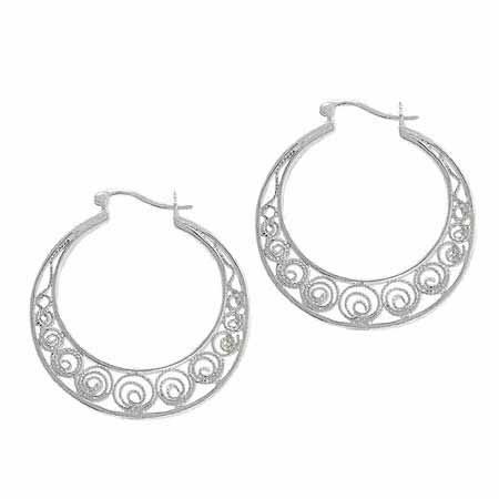 Sterling Silver Filigree 34mm Hoop Earrings E9258