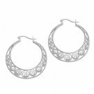 Sterling Silver Filigree 34mm Hoop Earrings E9258