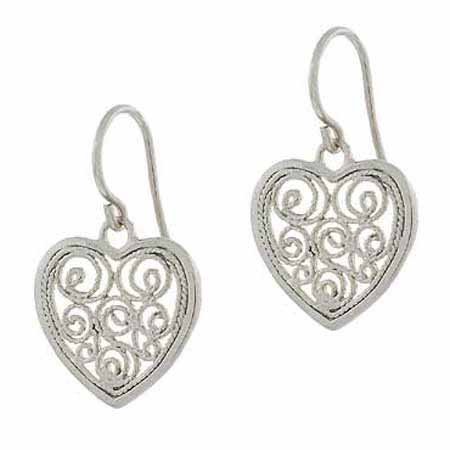 Sterling Silver Filigree Heart Dangle Earrings E9008