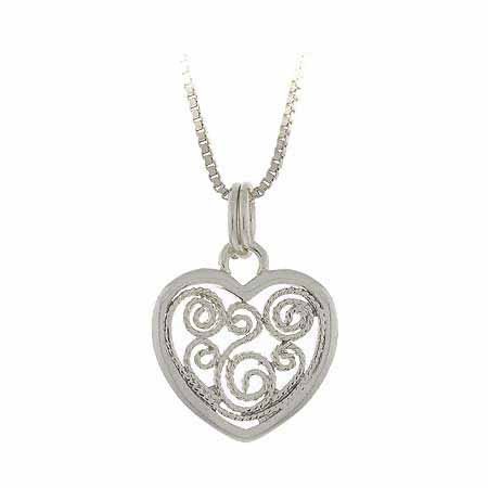 Sterling Silver Filigree Heart Pendant P9008