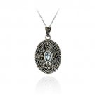 Sterling Silver Filigree Marcasite & Genuine Blue Topaz Cross Locket P3008BT
