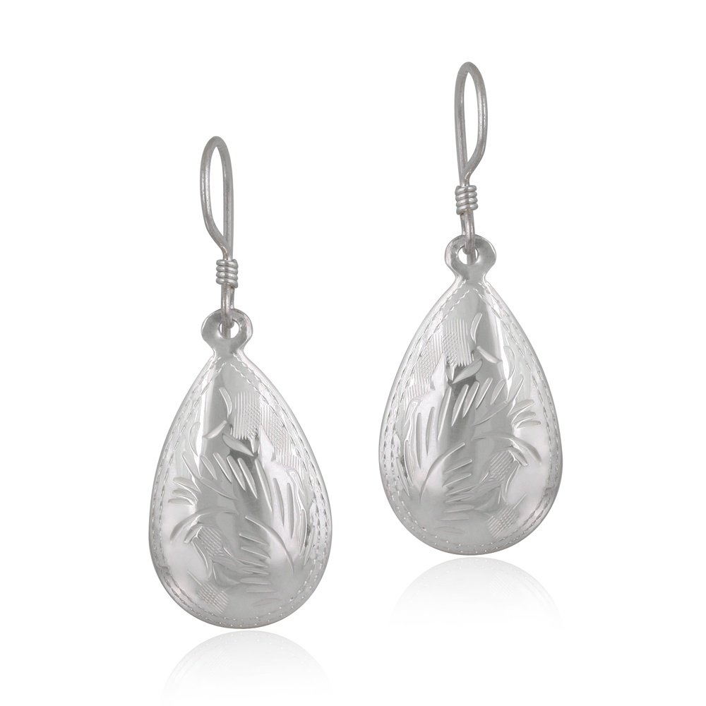 Sterling Silver Filigree Puffed Teardrop Dangle Earrings E9755