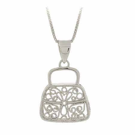 Sterling Silver Filigree Purse Hand Bag Pendant P9011