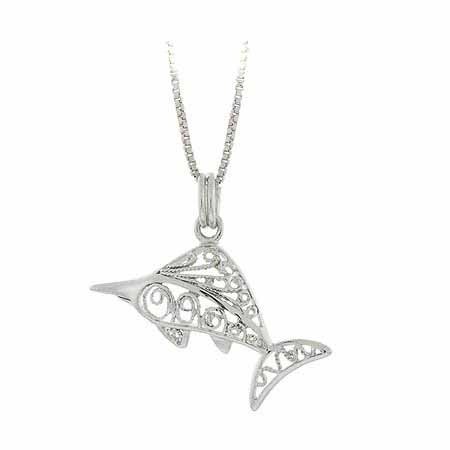 Sterling Silver Filigree Sword Fish Pendant P9004