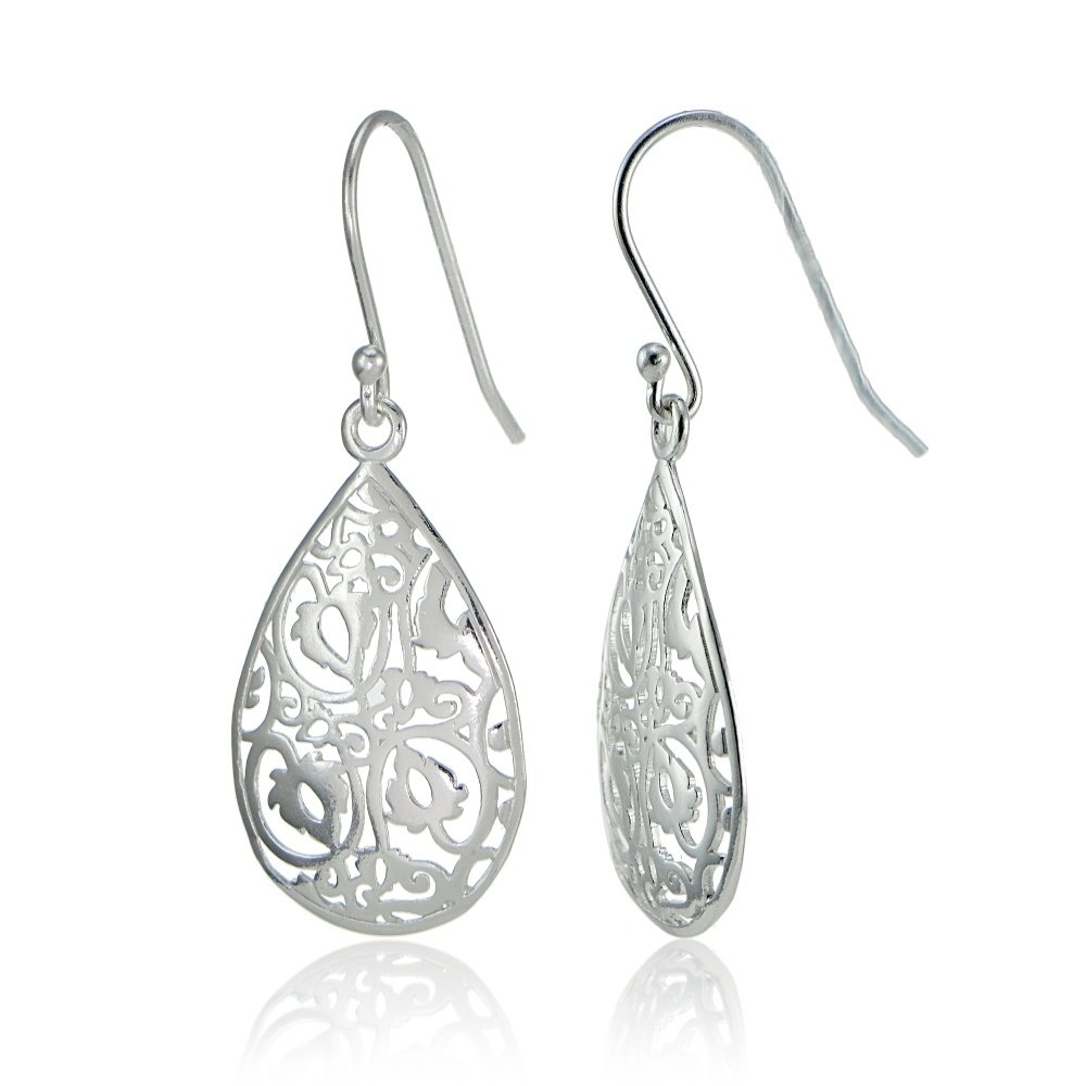 Sterling Silver Filigree Teardrop Earrings E15149
