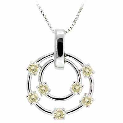 Sterling Silver Floating Champagne CZ Double Circle Pendant P2667CHZ