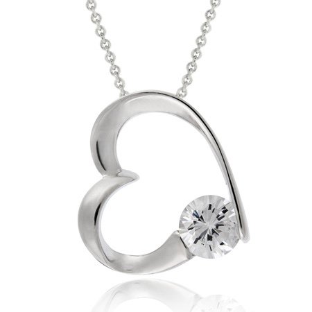 Sterling Silver Floating CZ Heart Pendant P10829
