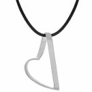 Sterling Silver Floating Heart Leather Pendant Necklace N8436