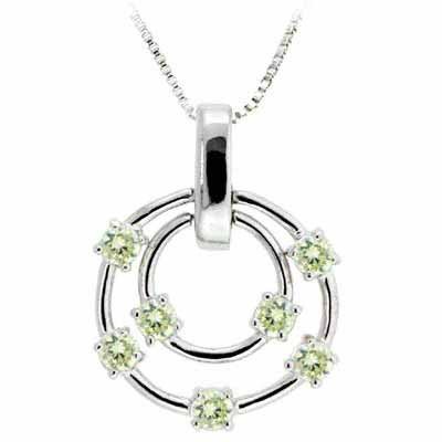 Sterling Silver Floating Light Green CZ Double Circle Pendant P2667LGR