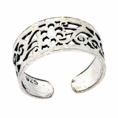 Sterling Silver Flower Filigree Adjustable Toe Ring TR4088