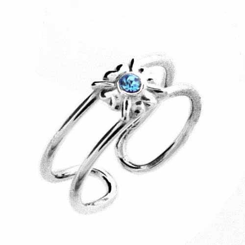Sterling Silver Flower Toe Ring with Simulated Aquamarine CZ TR4073AQZ