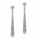 Sterling Silver Flower Vine Etched Design Teardrop Earrings E9025