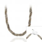 Sterling Silver Freshwater Cultered Grey Pearl Three Row Twisted Necklace N11226FGPL