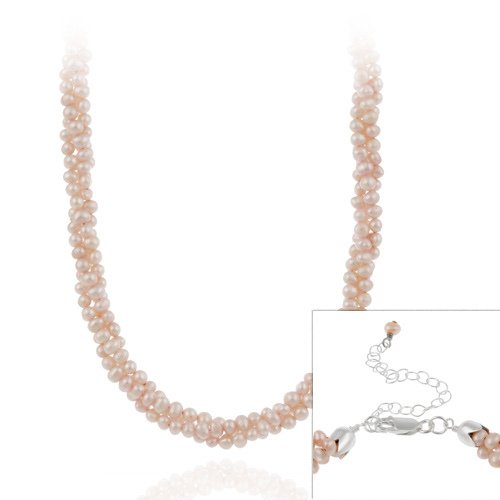 Sterling Silver Freshwater Cultered Pink Pearl Three Row Twisted Necklace N11226FPPL