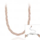 Sterling Silver Freshwater Cultered Pink Pearl Three Row Twisted Necklace N11226FPPL