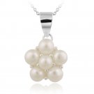 Sterling Silver Freshwater Cultered White Pearls Flower Cluster Necklace P12481PL
