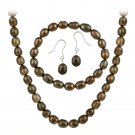 Sterling Silver Freshwater Cultured Brown Pearl Necklace, Bracelet Earring Jewelry Set S10452M67