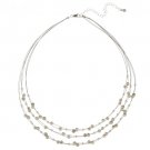 Sterling Silver Freshwater Cultured Gray Pearls & Beads 3-Row Graduating Necklace N11752FGPL