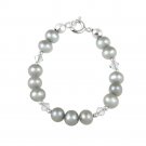 Sterling Silver Freshwater Cultured Gray Pearls & Swarovski Elements Baby Bracelet B12577M3-4