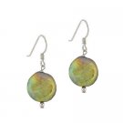 Sterling Silver Freshwater Cultured Green Coin Pearl Dangle Earrings E9509M3