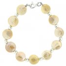 Sterling Silver Freshwater Cultured Iridescent Pink Coin Pearl Bead Bracelet B9657FPCH