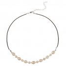 Sterling Silver Freshwater Cultured Peach Pearl on Leather Beaded Necklace N11750FPCH