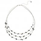 Sterling Silver Freshwater Cultured Peacock Pearls & Beads 3-Row Graduating Necklace N11752FPCK