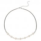 Sterling Silver Freshwater Cultured White Pearl on Leather Beaded Necklace N11750FPL