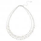 Sterling Silver Freshwater Cultured White Pearls & Beads 3-Row Graduating Necklace N11752FPL