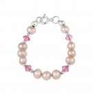 Sterling Silver Freshwater Peach Pearls & Light Rose Swarovski Elements Baby Bracelet B12577M5-5