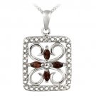 Sterling Silver Garnet & Diamond Accent Filigree Flower Design Necklace P12714G