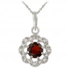 Sterling Silver Garnet & Diamond Accent Flower Pendant P12066G