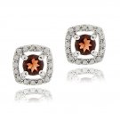 Sterling Silver Garnet & Diamond Accent Square Stud Earrings E12064G