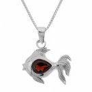 Sterling Silver Garnet Fish Pendant P4641G
