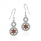 Sterling Silver Garnet Flower & Diamond Accent Double Circle Earrings E11389G