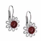 Sterling Silver Garnet Flower Leverback Earrings E8013G