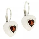 Sterling Silver Garnet Heart Leverback Earrings E9994G