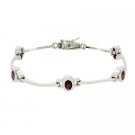 Sterling Silver Garnet Stone Oval Link Station Bracelet B9780G